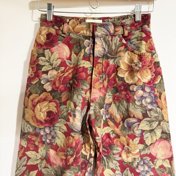 Gotcha Covered Women Size 6 Red Floral Denim High Rise Wide Leg Pants 90s - Picture 2 of 5
